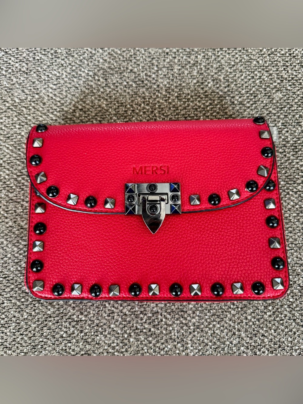 MERSI Red Studded Leather Crossbody Bag